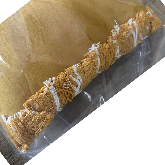 Mustard Yellow with White Stripes & Woven Fringe Lumbar Pillow 20x12" - Picture 4 of 6